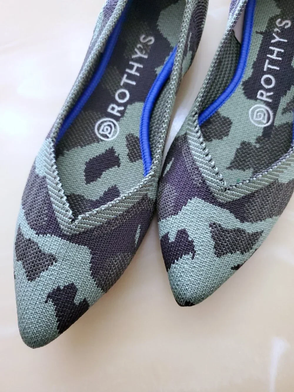 Rothy's The Point Women's Olive Green Camouflage Slip On Ballet Knit Flat Shoe 7